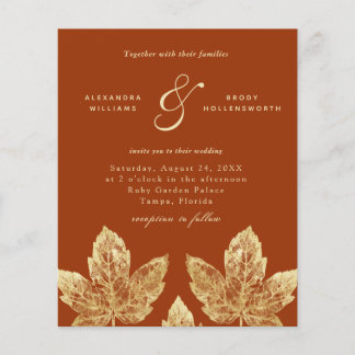 Burnt Orange And Gold Rustic Leaves Wedding Invite