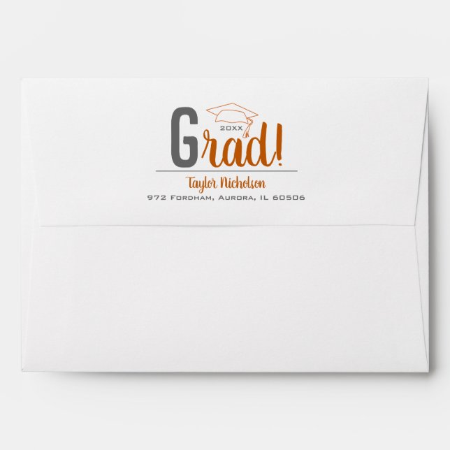 Burnt Orange and Gray Graduation Cap Envelope (Back (Top Flap))