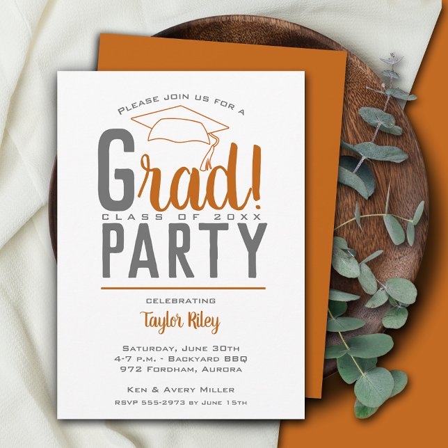 Burnt Orange and Gray Graduation Party Invitation (Creator Uploaded)