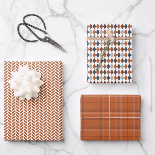 Burnt Orange and Gray Mixed Patterns Wrapping Paper Sheets