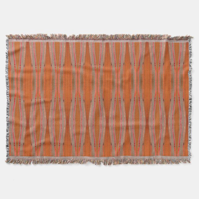 Burnt Orange and Gray Throw Blanket with Fringe (Front)