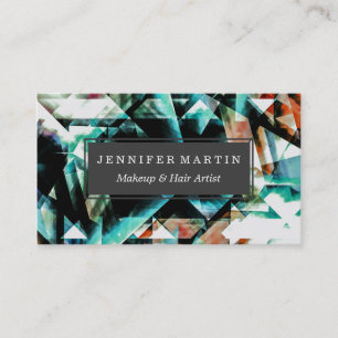 Burnt Orange and Jade Green Geometric Pattern Business Card