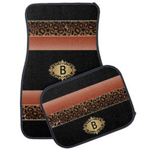 Burnt Orange and Jaguar Animal Print   Monogram Car Mat
