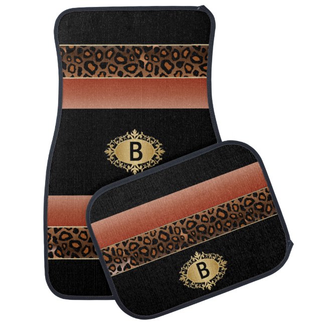 Burnt Orange and Jaguar Animal Print | Monogram Car Mat (Set)