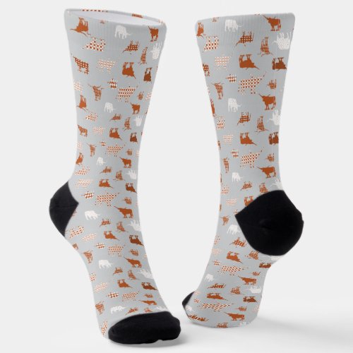 Burnt Orange and Light Gray Patterned Longhorns Pa Socks