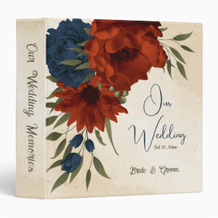burnt orange and navy blue floral photo album 3 ring binder