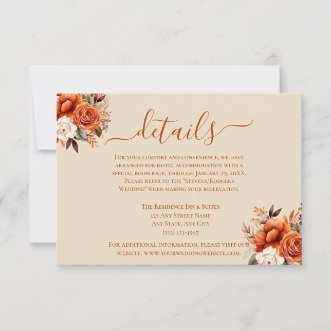 Burnt Orange and Rust Floral Details Enclosure Invitation (Front)