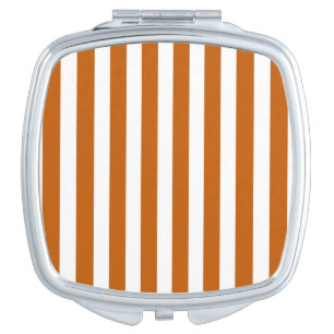 Burnt orange and white candy stripes compact mirror