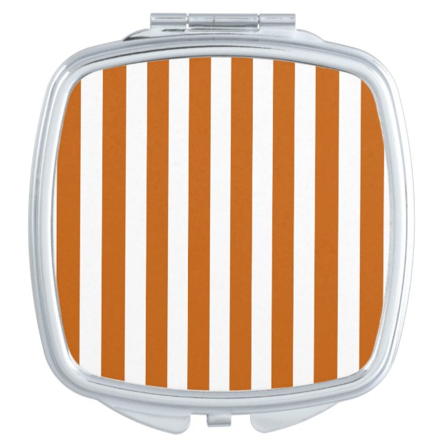 Burnt orange and white candy stripes compact mirror (Front)