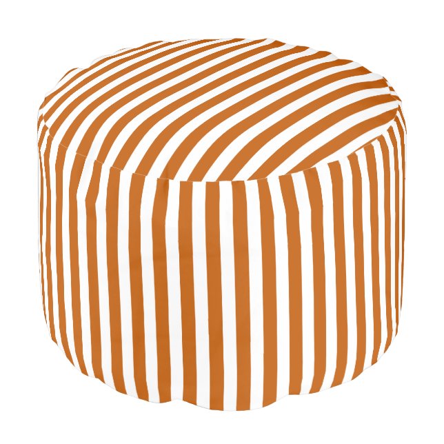 Burnt orange and white candy stripes pouf (Angled Front)