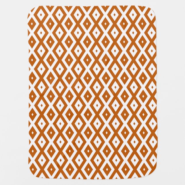 Burnt orange and white diamond pattern baby blanket (Front)