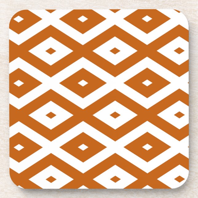 Burnt orange and white diamond pattern beverage coaster (Front)