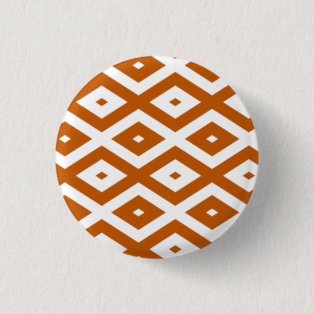 Burnt orange and white diamond pattern button (Front)