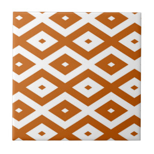 Burnt orange and white diamond pattern ceramic tile