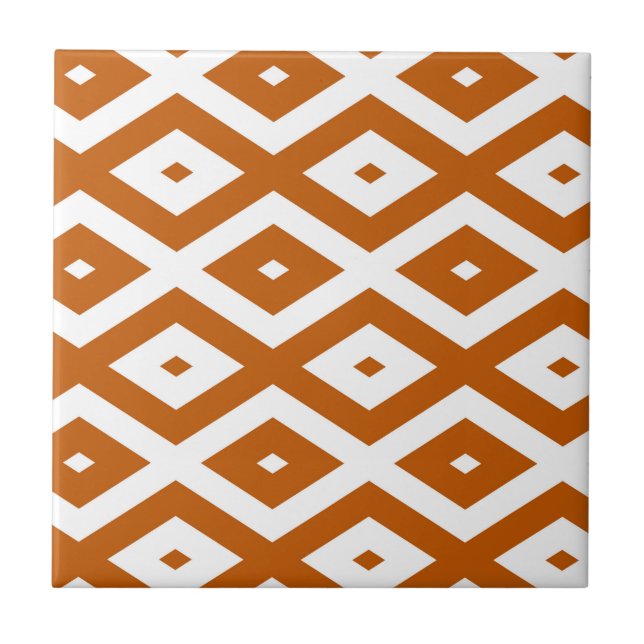 Burnt orange and white diamond pattern ceramic tile (Front)
