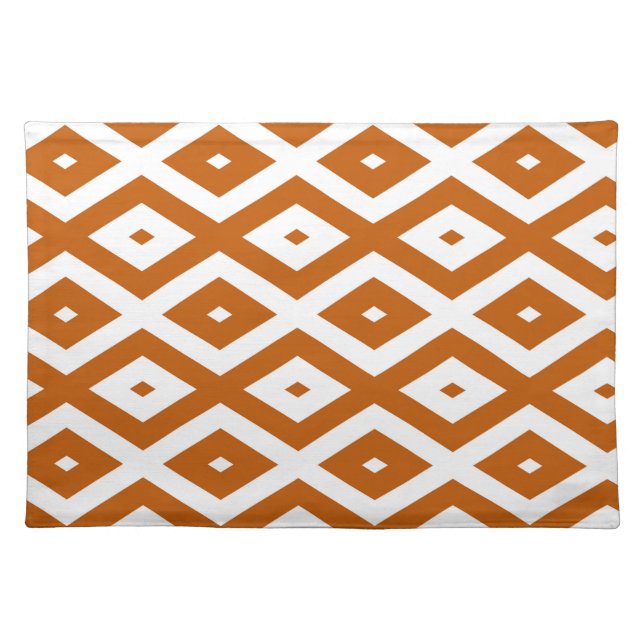 Burnt orange and white diamond pattern cloth placemat (Front)