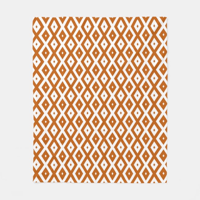 Burnt orange and white diamond pattern fleece blanket (Front)