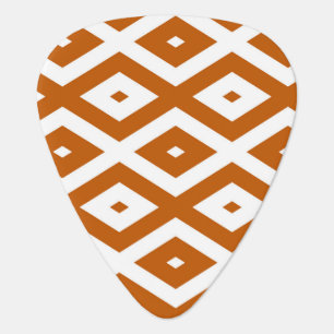 Burnt orange and white diamond pattern guitar pick
