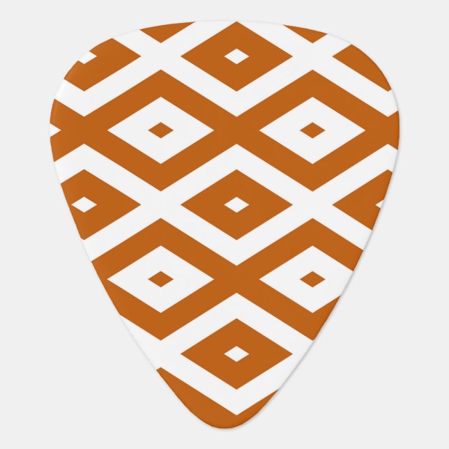 Burnt orange and white diamond pattern guitar pick (Front)