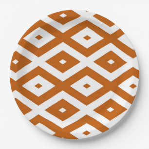 Burnt orange and white diamond pattern paper plates