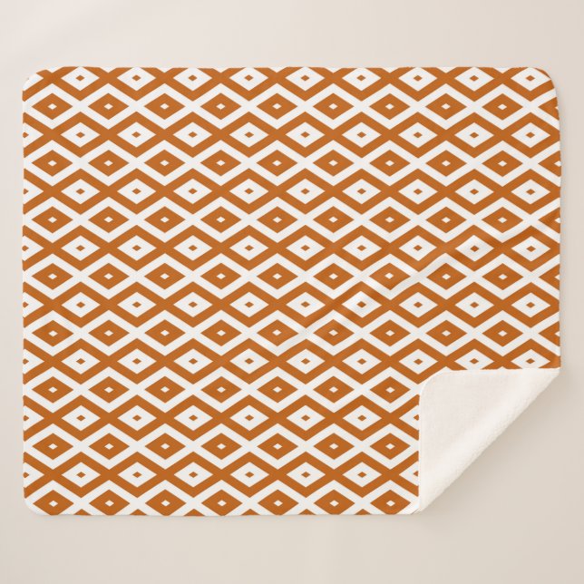 Burnt orange and white diamond pattern sherpa blanket (Front (Horizontal))
