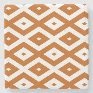 Burnt orange and white diamond pattern stone coaster