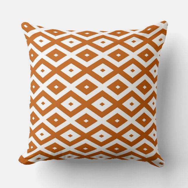 Burnt orange and white diamond pattern throw pillow (Front)