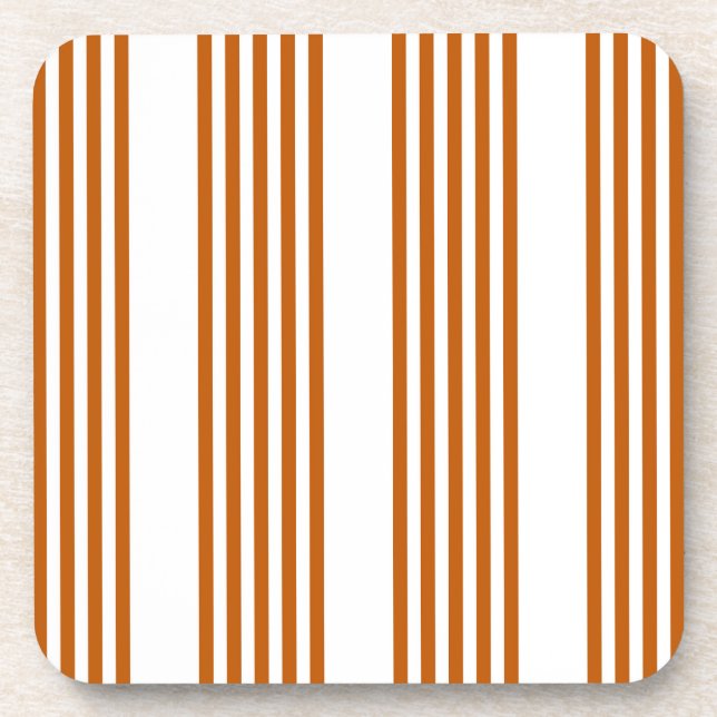 Burnt orange and white five stripe pattern beverage coaster (Front)