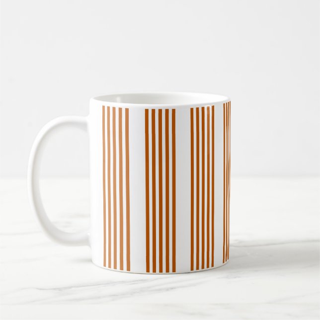 Burnt orange and white five stripe pattern coffee mug (Left)
