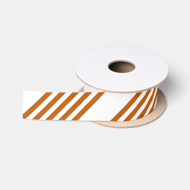 Burnt orange and white five stripe pattern satin ribbon (Spool)