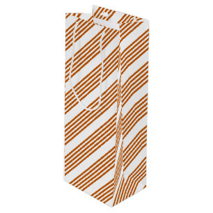 Burnt orange and white five stripe pattern wine gift bag