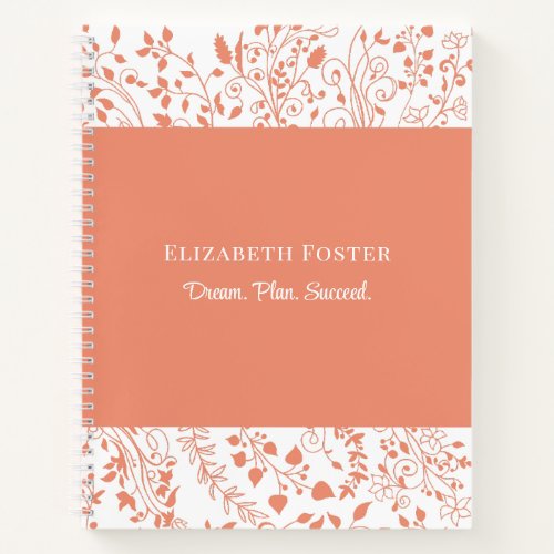 Burnt Orange and White Floral Custom  Notebook