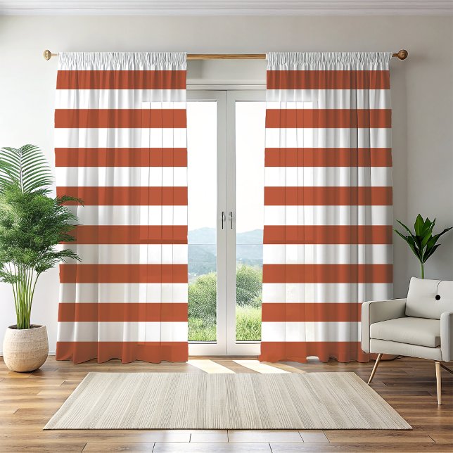 Burnt Orange and White Horizontal Stripe Blackout Curtains (Burnt Orange and White Horizontal Stripe Blackout Curtains)