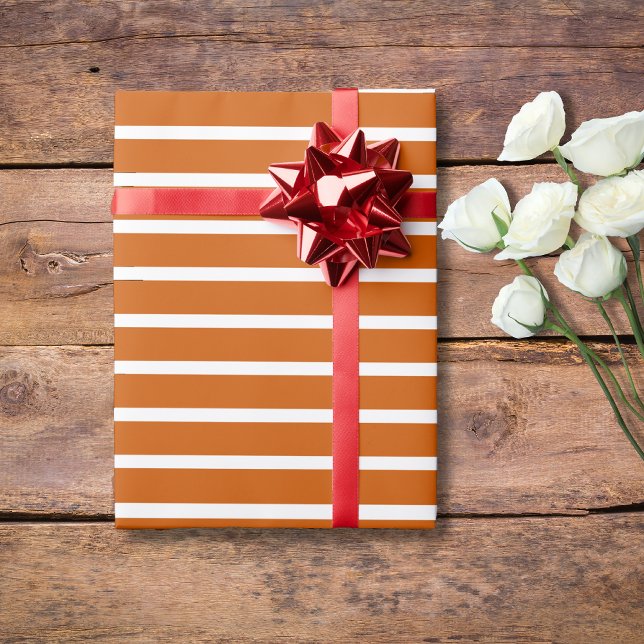 Burnt Orange and White Horizontal Striped Wrapping Paper (Creator Uploaded)