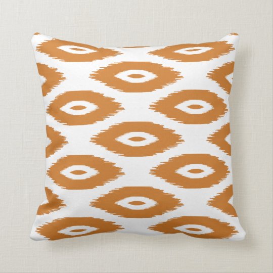Burnt Orange and White Tribal Ikat Dots Throw Pillow