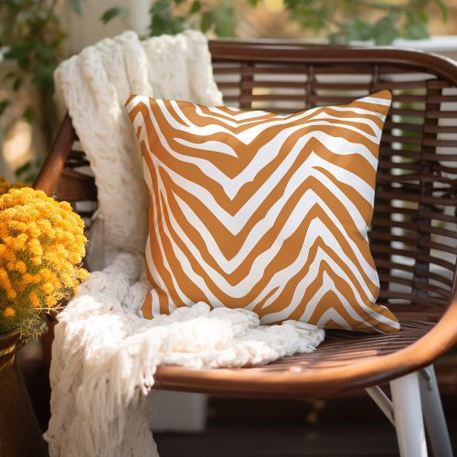 Burnt Orange and White Zebra Print Throw Pillow