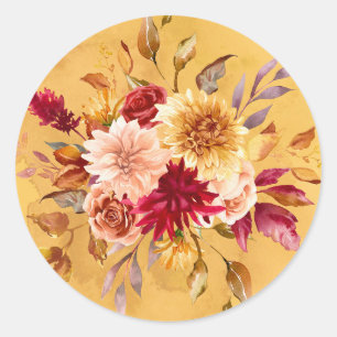 Burnt Orange and Yellow Dahlia Flowers Wedding Classic Round Sticker