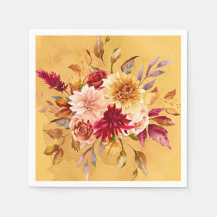 Burnt Orange and Yellow Dahlia Flowers Wedding Napkins
