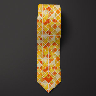 Burnt Orange and Yellow Geometric Monogram Neck Tie