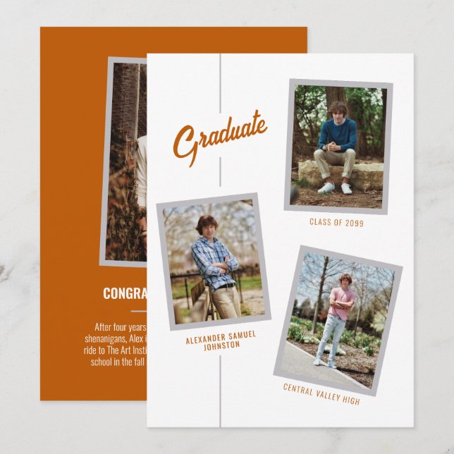 Burnt Orange Angled Four-Photo Grad Announcement (Front/Back)