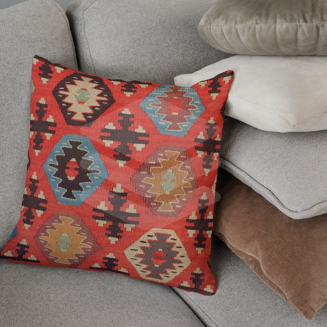 Burnt Orange Antique Turkish Kilim Rug Throw Pillow (Creator Uploaded)