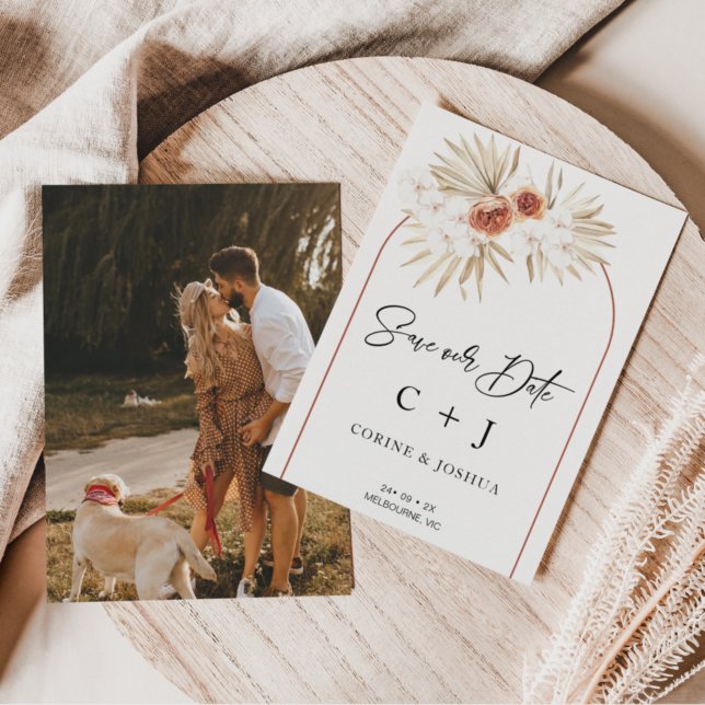 Burnt Orange Arch Dry Floral Save The Date Card (Creator Uploaded)