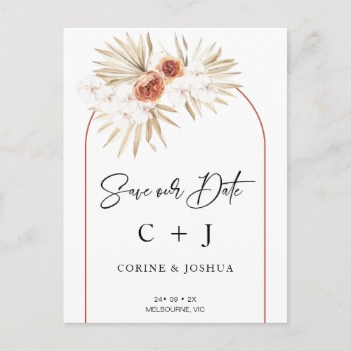 Burnt Orange Arch Dry Floral Save The Date  Postcard