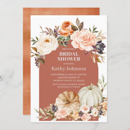   Burnt Orange Arch Pumpkin Floral Bridal Shower  Invitation