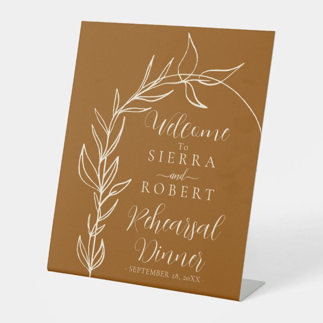 Burnt Orange Arch Rehearsal Dinner Welcome  Pedestal Sign (Front)