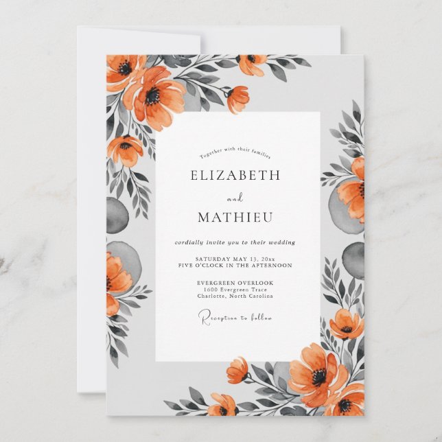 Burnt Orange Artistic Modern Wedding Invitation (Front)