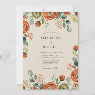 Burnt Orange Autumn Bloom Wedding Invitation