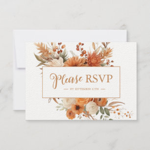 Burnt Orange Autumn Floral Botanical Wedding RSVP Card