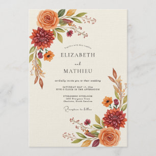Burnt Orange Autumn Floral Wedding Invitation