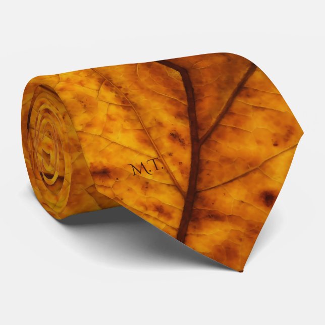 Burnt Orange Autumn Leaf Pattern Watercolor Neck Tie (Rolled)